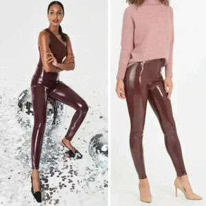 NEW Spanx Faux Patent Leather Leggings Ruby Red Shapewear Club Bodycon